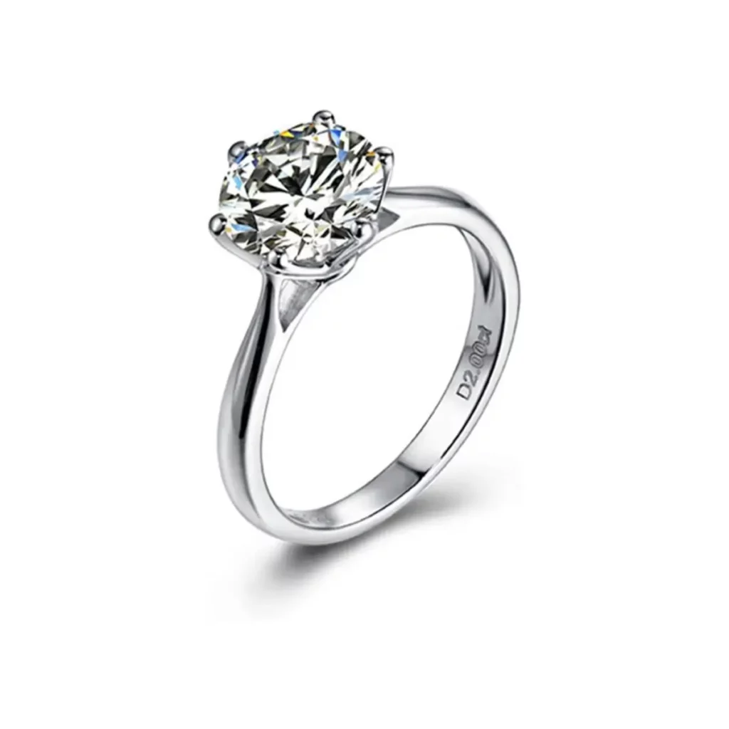 Anello in oro bianco 750 18 K, con 6 griffe a corona 2 CT di moissanite